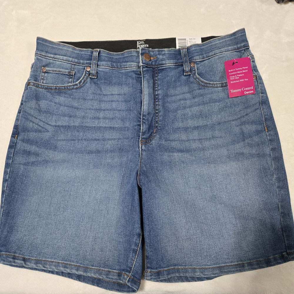 Kim Rogers Tummy Control Medium Blue Denim Bermuda Shorts Size 14